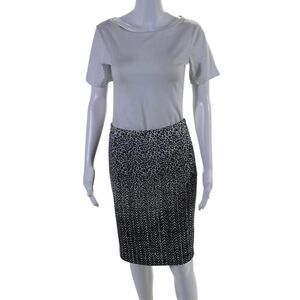 Amy Matto Womens Textured Zip Animal Printed Midi Pencil Skirt White Size S